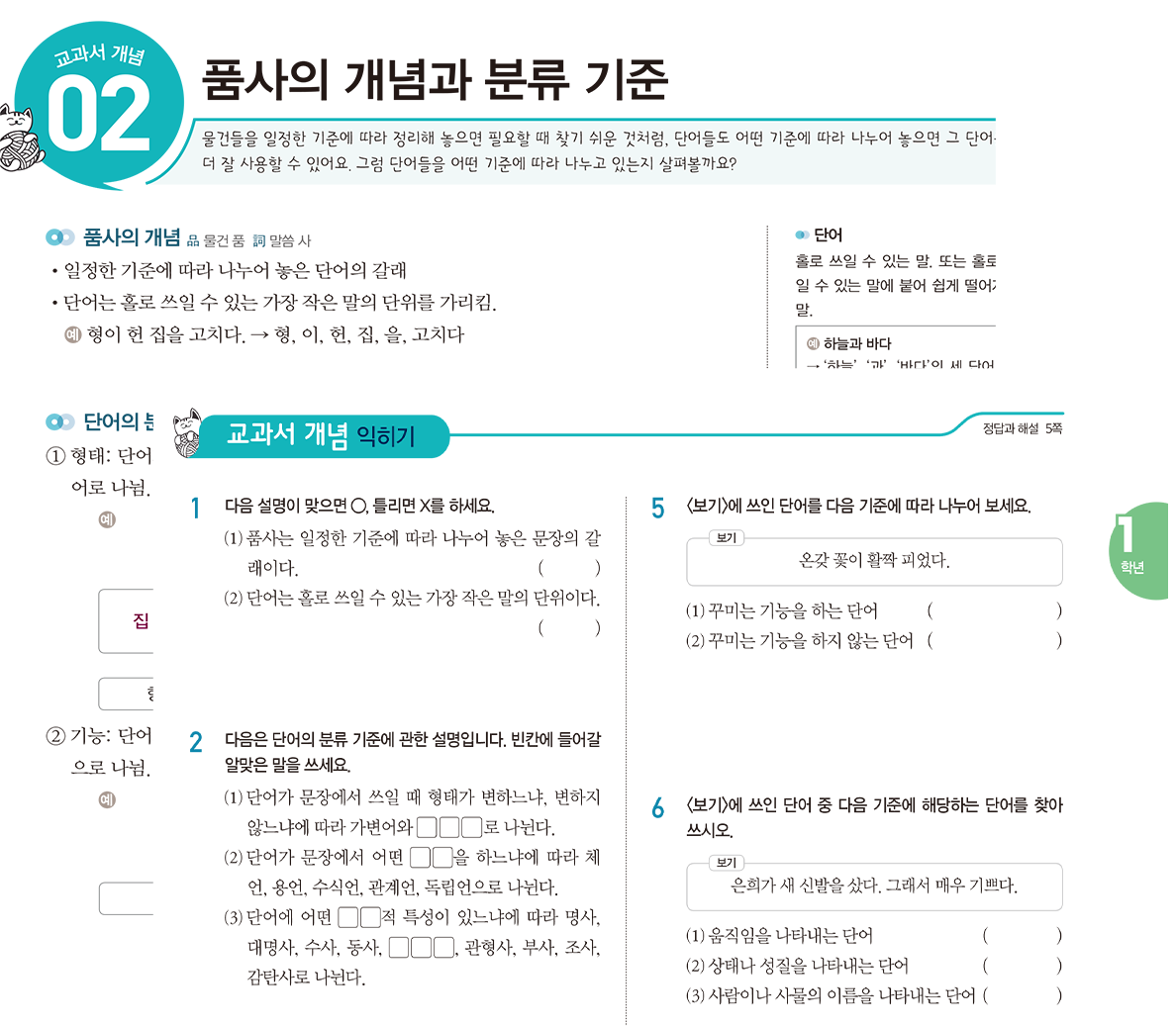 품사의 개념과 분류 기준 이미지